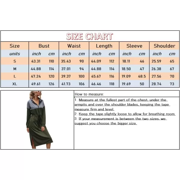 imagechouyatou Womens Half Zip Color Block Drawstring Waist Side Slit Long Sleeve Sweatshirt Long DressArmy Green