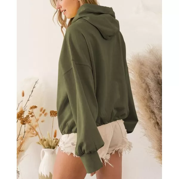 imagechouyatou Womens Half Zip Up Oversized Sweatshirt Boyfriend Casual Long Sleeve Y2K Hoodie TopArmy Green