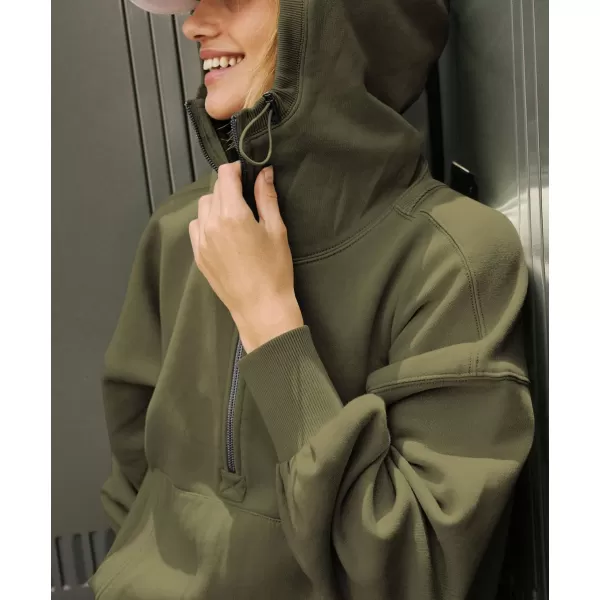 imagechouyatou Womens Half Zip Up Oversized Sweatshirt Boyfriend Casual Long Sleeve Y2K Hoodie TopArmy Green