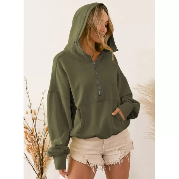 imagechouyatou Womens Half Zip Up Oversized Sweatshirt Boyfriend Casual Long Sleeve Y2K Hoodie TopArmy Green