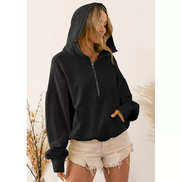 imagechouyatou Womens Half Zip Up Oversized Sweatshirt Boyfriend Casual Long Sleeve Y2K Hoodie TopBlack