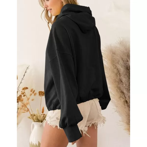 imagechouyatou Womens Half Zip Up Oversized Sweatshirt Boyfriend Casual Long Sleeve Y2K Hoodie TopBlack