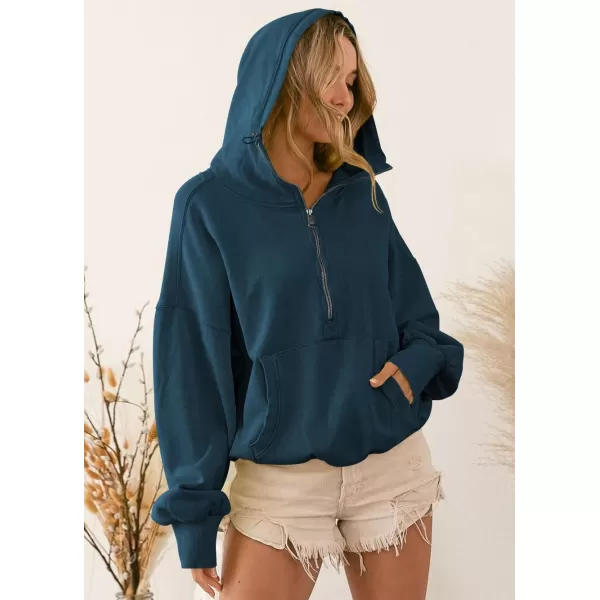 imagechouyatou Womens Half Zip Up Oversized Sweatshirt Boyfriend Casual Long Sleeve Y2K Hoodie TopDark Blue