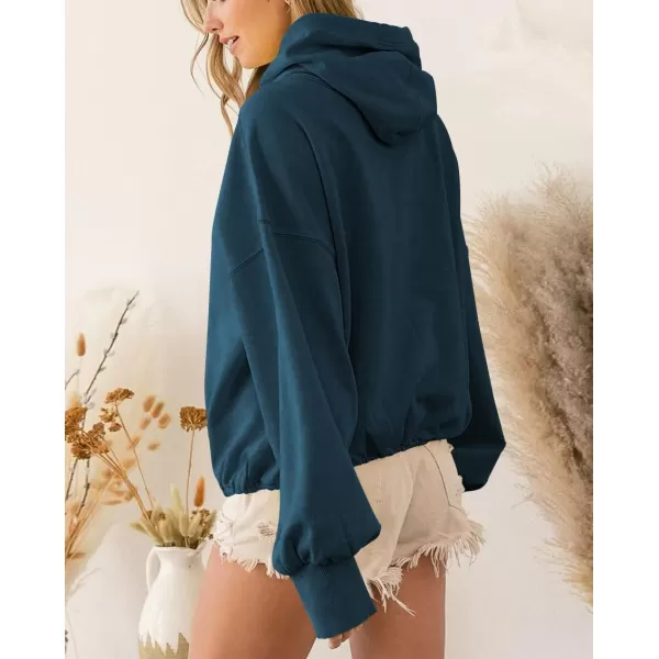 imagechouyatou Womens Half Zip Up Oversized Sweatshirt Boyfriend Casual Long Sleeve Y2K Hoodie TopDark Blue