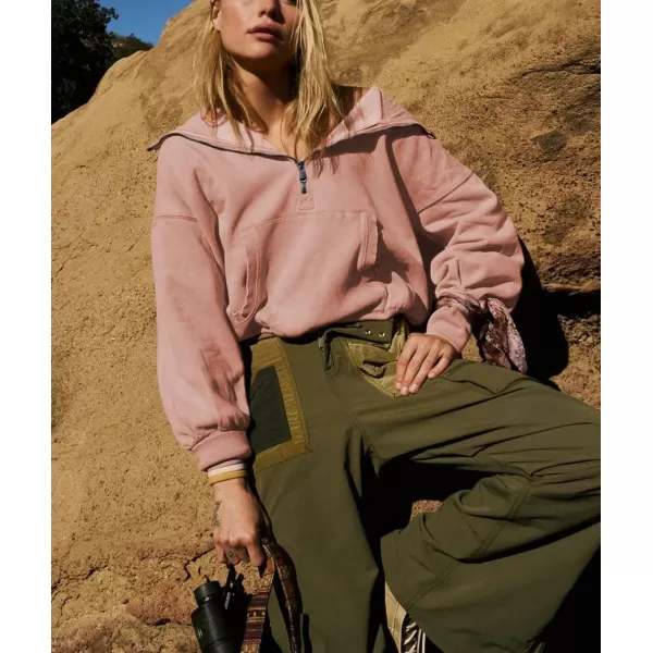 imagechouyatou Womens Half Zip Up Oversized Sweatshirt Boyfriend Casual Long Sleeve Y2K Hoodie TopDark Pink