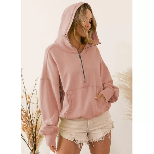 imagechouyatou Womens Half Zip Up Oversized Sweatshirt Boyfriend Casual Long Sleeve Y2K Hoodie TopDark Pink