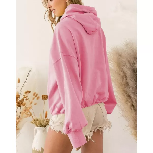 imagechouyatou Womens Half Zip Up Oversized Sweatshirt Boyfriend Casual Long Sleeve Y2K Hoodie TopHot Pink