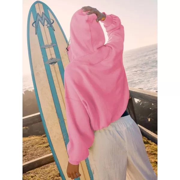 imagechouyatou Womens Half Zip Up Oversized Sweatshirt Boyfriend Casual Long Sleeve Y2K Hoodie TopHot Pink