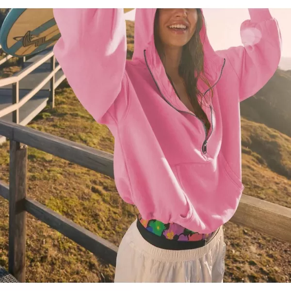 imagechouyatou Womens Half Zip Up Oversized Sweatshirt Boyfriend Casual Long Sleeve Y2K Hoodie TopHot Pink
