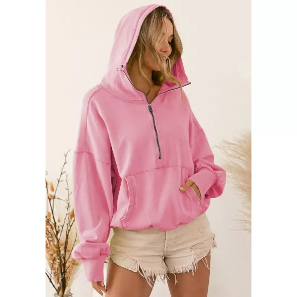 imagechouyatou Womens Half Zip Up Oversized Sweatshirt Boyfriend Casual Long Sleeve Y2K Hoodie TopHot Pink
