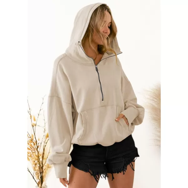 imagechouyatou Womens Half Zip Up Oversized Sweatshirt Boyfriend Casual Long Sleeve Y2K Hoodie TopKhaki