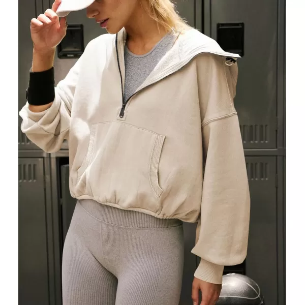 imagechouyatou Womens Half Zip Up Oversized Sweatshirt Boyfriend Casual Long Sleeve Y2K Hoodie TopKhaki