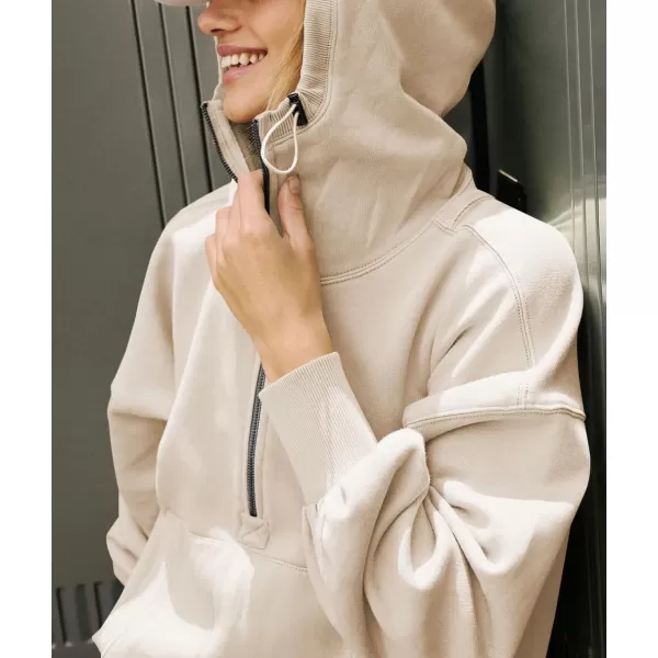 imagechouyatou Womens Half Zip Up Oversized Sweatshirt Boyfriend Casual Long Sleeve Y2K Hoodie TopKhaki