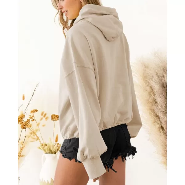 imagechouyatou Womens Half Zip Up Oversized Sweatshirt Boyfriend Casual Long Sleeve Y2K Hoodie TopKhaki