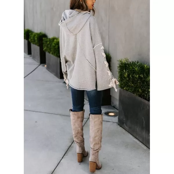 imagechouyatou Womens Oversized Cowl Neck Hooded Long Batwing Sleeve Side Slit Casual Hoodie SweatshirtGrey