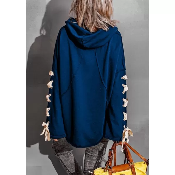 imagechouyatou Womens Oversized Cowl Neck Hooded Long Batwing Sleeve Side Slit Casual Hoodie SweatshirtRoyal Blue