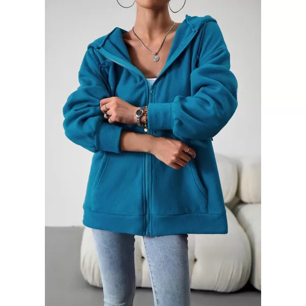 imagechouyatou Womens Oversized Drawstring Sweatshirt Zip Up Fleece Hooded Hoodie Sweatshirt with PocketsBlue