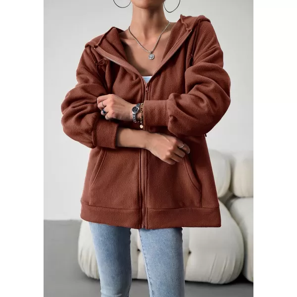 imagechouyatou Womens Oversized Drawstring Sweatshirt Zip Up Fleece Hooded Hoodie Sweatshirt with PocketsBrown