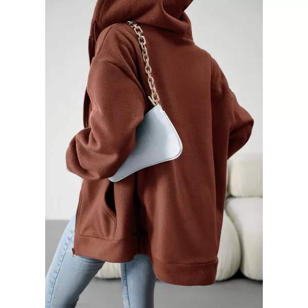 imagechouyatou Womens Oversized Drawstring Sweatshirt Zip Up Fleece Hooded Hoodie Sweatshirt with PocketsBrown