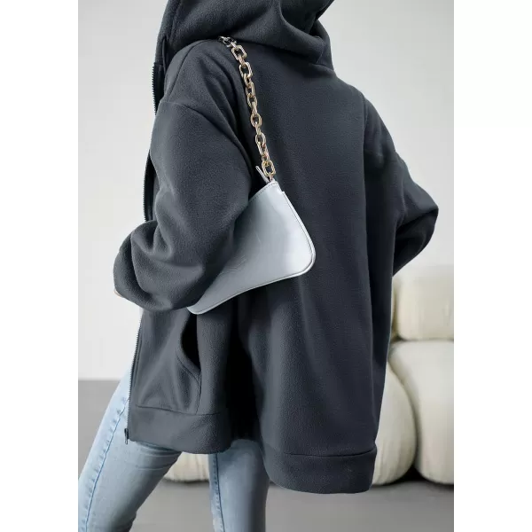 imagechouyatou Womens Oversized Drawstring Sweatshirt Zip Up Fleece Hooded Hoodie Sweatshirt with PocketsGrey