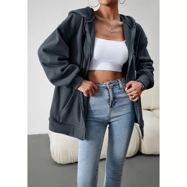 imagechouyatou Womens Oversized Drawstring Sweatshirt Zip Up Fleece Hooded Hoodie Sweatshirt with PocketsGrey