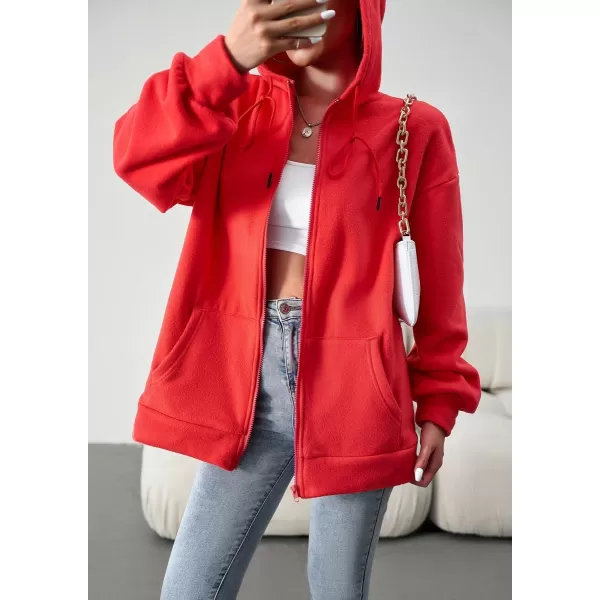 imagechouyatou Womens Oversized Drawstring Sweatshirt Zip Up Fleece Hooded Hoodie Sweatshirt with PocketsRed