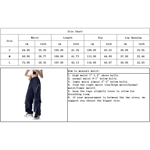 imagechouyatou Womens Parachute Pants Baggy Cargo Pants Streetwear Y2K Wide Leg Track PantsNavy Blue