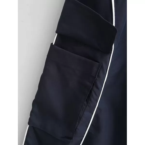 imagechouyatou Womens Parachute Pants Baggy Cargo Pants Streetwear Y2K Wide Leg Track PantsNavy Blue