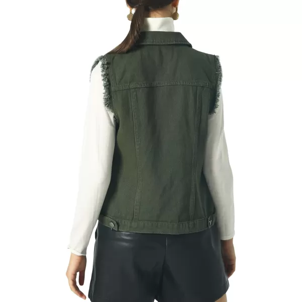 imagechouyatou Womens Stretchy VNeck Button Up Unlined Ripped Denim Waistcoat VestBarmy Green