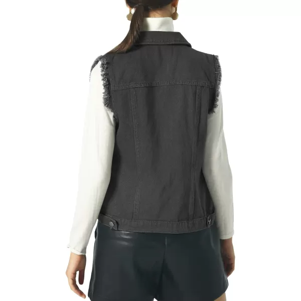 imagechouyatou Womens Stretchy VNeck Button Up Unlined Ripped Denim Waistcoat VestBblack