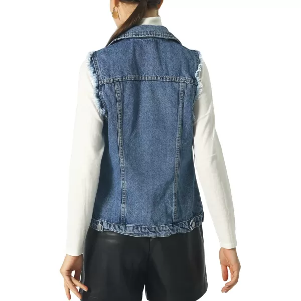 imagechouyatou Womens Stretchy VNeck Button Up Unlined Ripped Denim Waistcoat VestBblue
