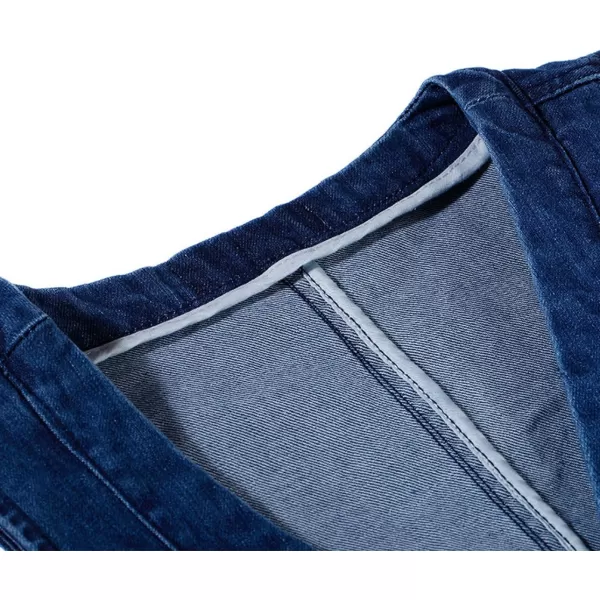 imagechouyatou Womens Stretchy VNeck Button Up Unlined Ripped Denim Waistcoat VestBlue