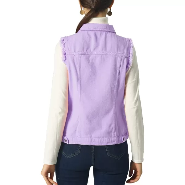 imagechouyatou Womens Stretchy VNeck Button Up Unlined Ripped Denim Waistcoat VestBpurple