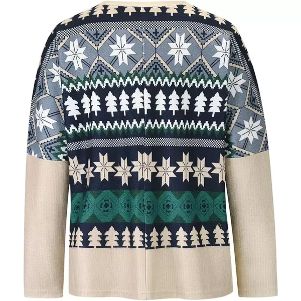 imagechouyatou Womens Winter Crewneck Vintage Oversized Reindeer Pattern Pullover Shirts TopsApricot