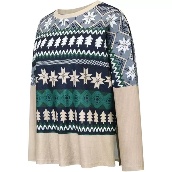 imagechouyatou Womens Winter Crewneck Vintage Oversized Reindeer Pattern Pullover Shirts TopsApricot