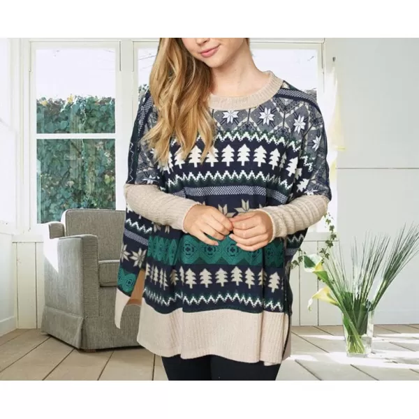imagechouyatou Womens Winter Crewneck Vintage Oversized Reindeer Pattern Pullover Shirts TopsApricot