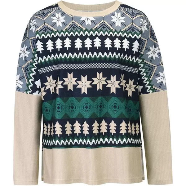 imagechouyatou Womens Winter Crewneck Vintage Oversized Reindeer Pattern Pullover Shirts TopsApricot