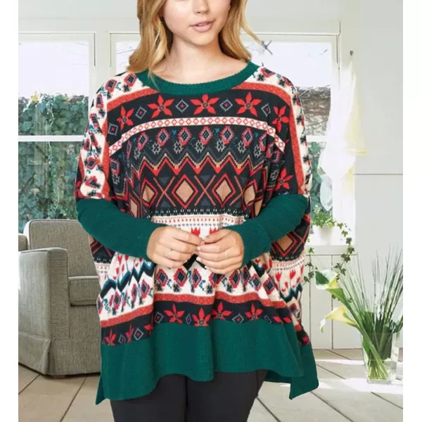 imagechouyatou Womens Winter Crewneck Vintage Oversized Reindeer Pattern Pullover Shirts TopsGreen