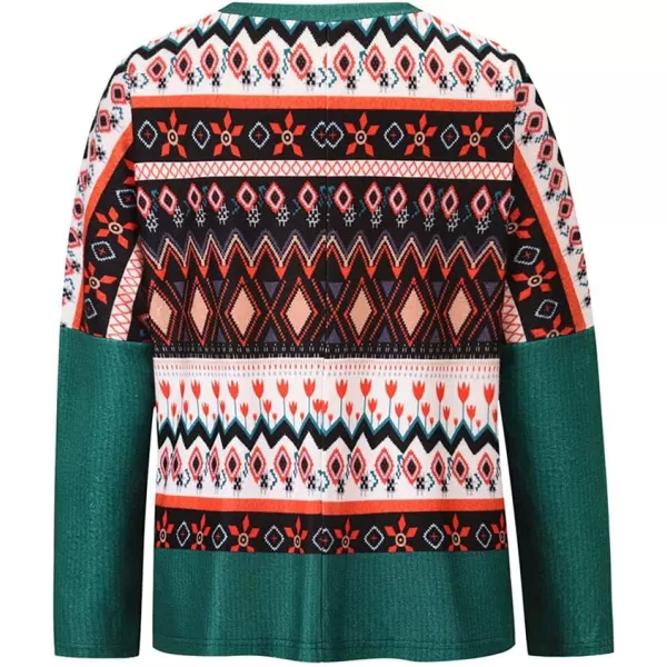 imagechouyatou Womens Winter Crewneck Vintage Oversized Reindeer Pattern Pullover Shirts TopsGreen