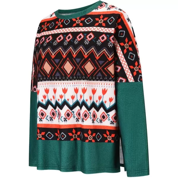 imagechouyatou Womens Winter Crewneck Vintage Oversized Reindeer Pattern Pullover Shirts TopsGreen