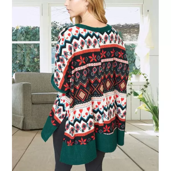 imagechouyatou Womens Winter Crewneck Vintage Oversized Reindeer Pattern Pullover Shirts TopsGreen