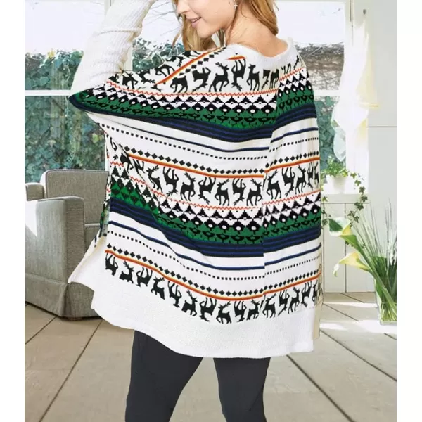 imagechouyatou Womens Winter Crewneck Vintage Oversized Reindeer Pattern Pullover Shirts TopsWhite