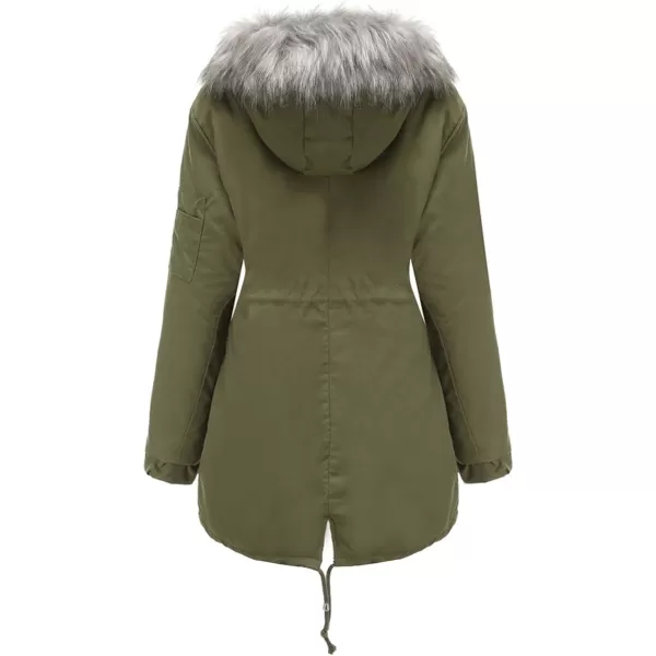 imagechouyatou Womens Winter Sherpa Lined Faux Fur Hooded Mid Long Safari Parka CoatArmy Green
