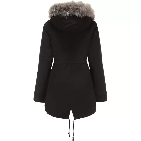 imagechouyatou Womens Winter Sherpa Lined Faux Fur Hooded Mid Long Safari Parka CoatBlack