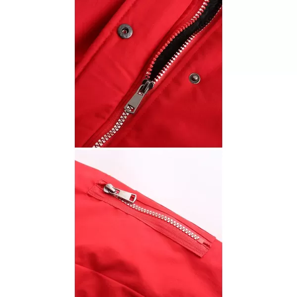 imagechouyatou Womens Winter Sherpa Lined Faux Fur Hooded Mid Long Safari Parka CoatRed