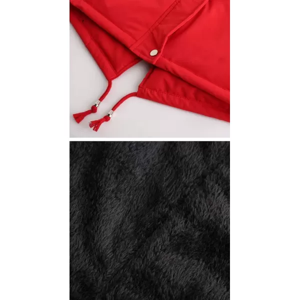 imagechouyatou Womens Winter Sherpa Lined Faux Fur Hooded Mid Long Safari Parka CoatRed