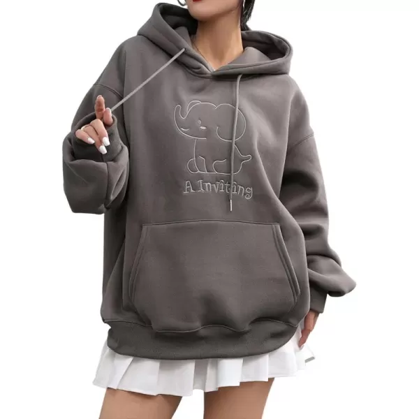 imagechouyatou Women Fall Oversized Graphic Sweatshirt Hoodie Winter Cute Pullover Y2K SweatshirtDark Grey