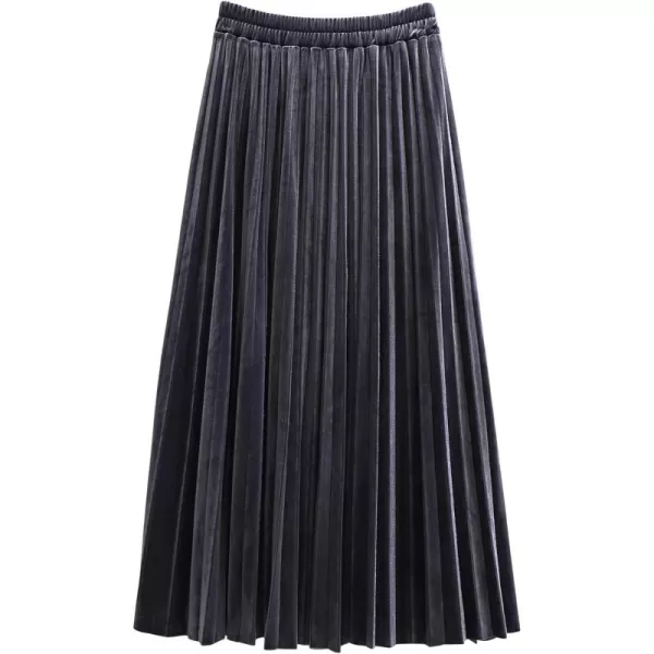 imagechouyatou Womens Casual Stretched High Waist Plus Size A Line Flared Flowy Pleated Long Velvet Party SkirtGrey