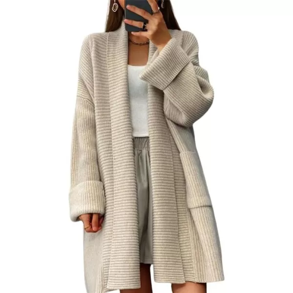 imagechouyatou Womens Chunky Open Front Long Cardigan Lightweight Long Sleeve Coatigan SweaterBeige