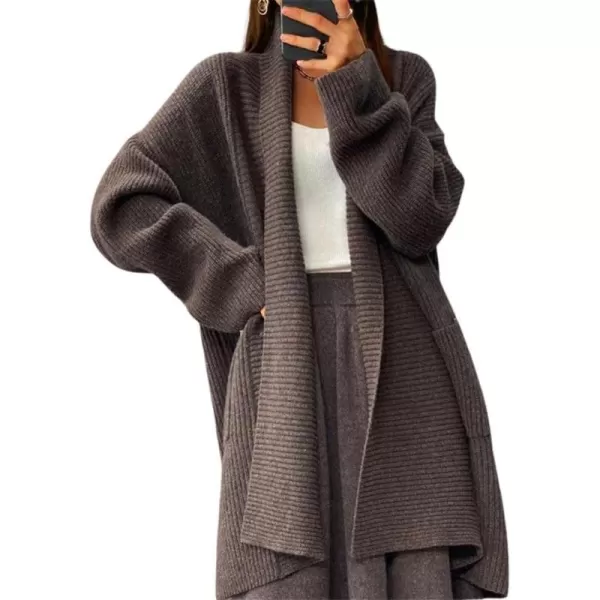 imagechouyatou Womens Chunky Open Front Long Cardigan Lightweight Long Sleeve Coatigan SweaterCoffee